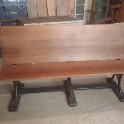 Vintage Flip Seat Wood Pew with Cast Frame 58"