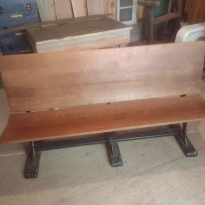 Vintage Flip Seat Wood Pew with Cast Frame 58"