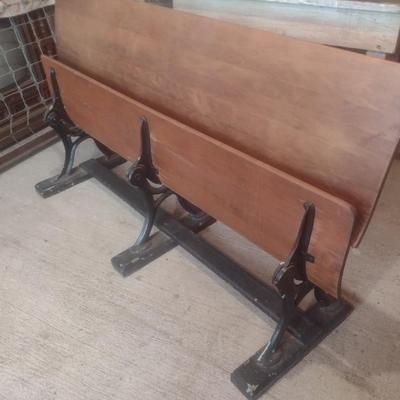 Vintage Flip Seat Wood Pew with Cast Frame 58"