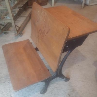 Vintage Wood and Cast Metal Students Desk