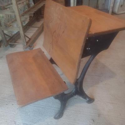 Vintage Wood and Cast Metal Students Desk