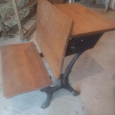 Vintage Wood and Cast Metal Students Desk