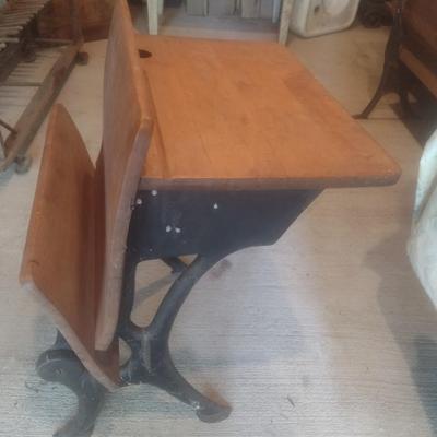 Vintage Wood and Cast Metal Students Desk