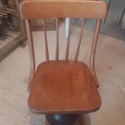 Vintage Wood Chair with Metal Pedestal