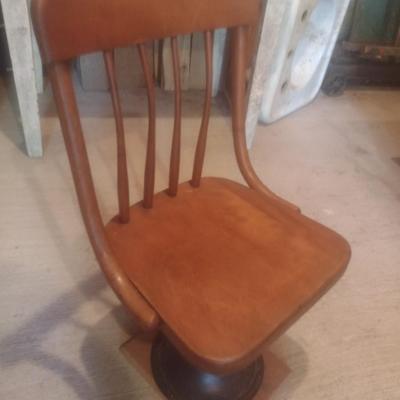 Vintage Wood Chair with Metal Pedestal