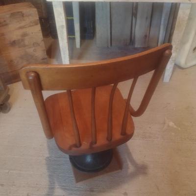 Vintage Wood Chair with Metal Pedestal
