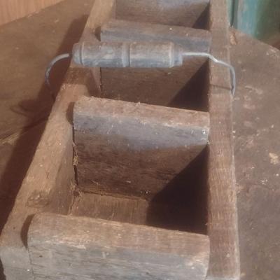 Primitive Three Compartment Wood Toolbox