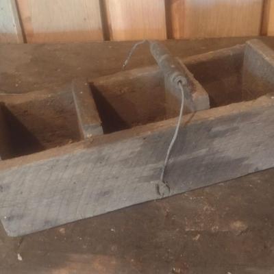 Primitive Three Compartment Wood Toolbox