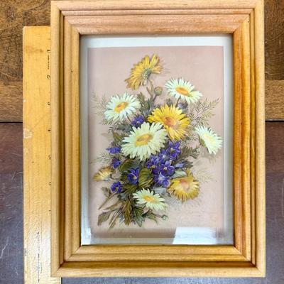 3D print in Shadow Box Fame 9" x 7" of Vintage 1972 Yellow Daisies Art by Robert Laessig