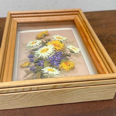 3D print in Shadow Box Fame 9" x 7" of Vintage 1972 Yellow Daisies Art by Robert Laessig