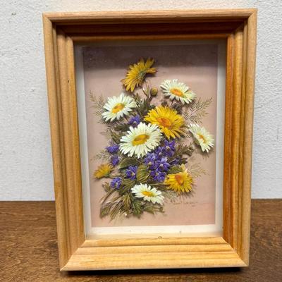 3D print in Shadow Box Fame 9" x 7" of Vintage 1972 Yellow Daisies Art by Robert Laessig