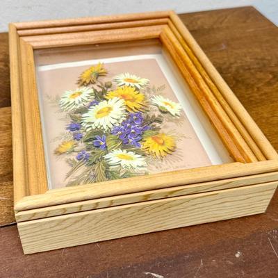 3D print in Shadow Box Fame 9" x 7" of Vintage 1972 Yellow Daisies Art by Robert Laessig