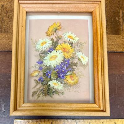 3D print in Shadow Box Fame 9" x 7" of Vintage 1972 Yellow Daisies Art by Robert Laessig