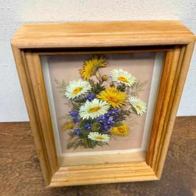 3D print in Shadow Box Fame 9" x 7" of Vintage 1972 Yellow Daisies Art by Robert Laessig