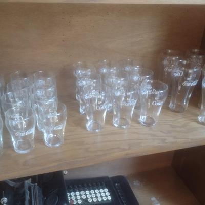 Collection of Vintage Soda Fountain Design Coca-Cola Drinking Glasses Various Sizes