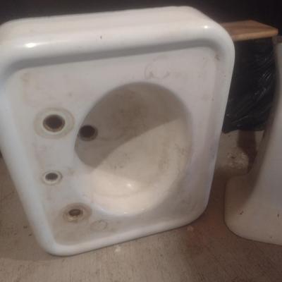 Vintage Cast Iron Single Basin Pedestal Sink Two Piece