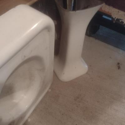 Vintage Cast Iron Single Basin Pedestal Sink Two Piece