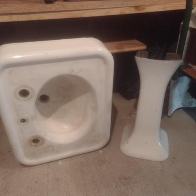 Vintage Cast Iron Single Basin Pedestal Sink Two Piece
