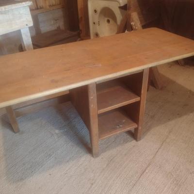 Vintage Maple Solid Wood Double Knee Hole Child's Library Table with Oak Chairs