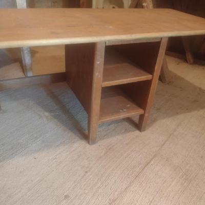 Vintage Maple Solid Wood Double Knee Hole Child's Library Table with Oak Chairs