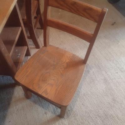 Vintage Maple Solid Wood Double Knee Hole Child's Library Table with Oak Chairs