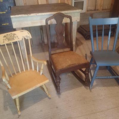 Set of Three Vintage Rocking Chairs Various Era Designs