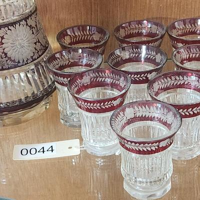 Vintage Decanter w 9 Shot Liquor Glasses Czechoslovakia Crystal