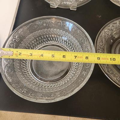 Clear Glass Fleur De Lis Plates and Bowl