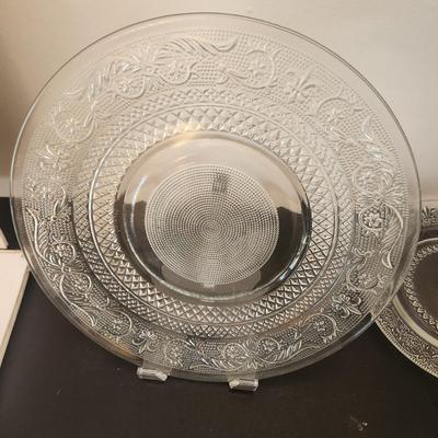 Clear Glass Fleur De Lis Plates and Bowl