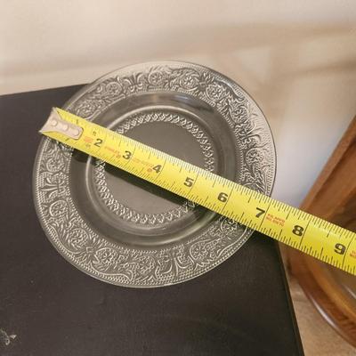 Clear Glass Fleur De Lis Plates and Bowl