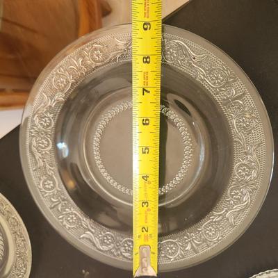 Clear Glass Fleur De Lis Plates and Bowl