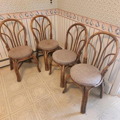 4 Vintage Bentwood Rattan Chairs Tiki- Bar