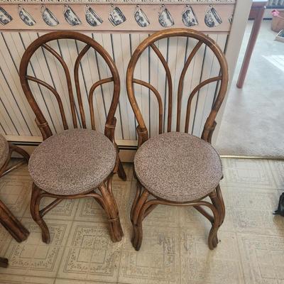 4 Vintage Bentwood Rattan Chairs Tiki- Bar