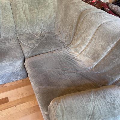 Sale Photo Thumbnail #99: All Pieces Measure 34"  Possibly European. Vellore Material Measures:    Good Condition. No Visible Damage. Please Bring Help! 4 Sections. 1 Corner, 2 arm rest Pillows and 3 section pieces. 