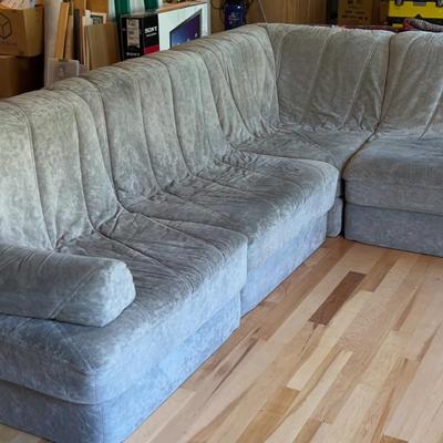 Sale Photo Thumbnail #97: All Pieces Measure 34"  Possibly European. Vellore Material Measures:    Good Condition. No Visible Damage. Please Bring Help! 4 Sections. 1 Corner, 2 arm rest Pillows and 3 section pieces. 