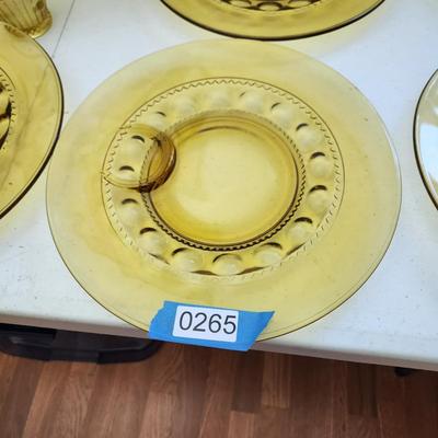 Lot of Amber Glassware Depression Glass Lunch Plates , Cups, Cake Plate,