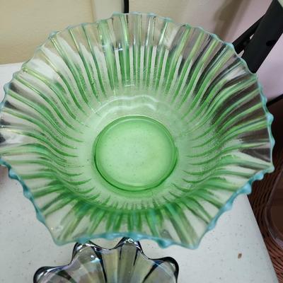 Lot Mixed Colored Glassware Bowls Dishes L.E. Smith Mt. Pleasant Cobalt Blue, Green, Westmoreland Diamond Point Slag , Viking Purple.