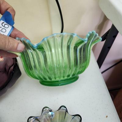Lot Mixed Colored Glassware Bowls Dishes L.E. Smith Mt. Pleasant Cobalt Blue, Green, Westmoreland Diamond Point Slag , Viking Purple.