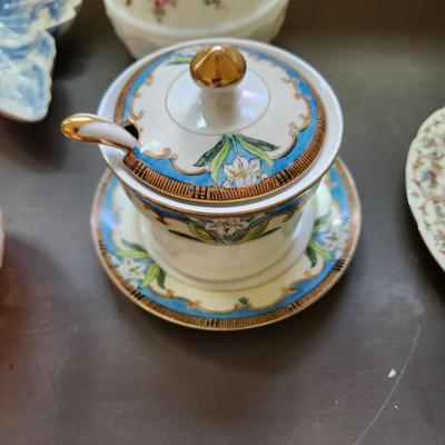 Lot of Collectables Glass China Mini Tea Set w Note of Ownership