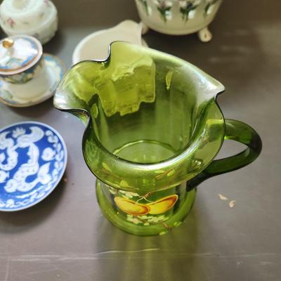 Lot of Collectables Glass China Mini Tea Set w Note of Ownership