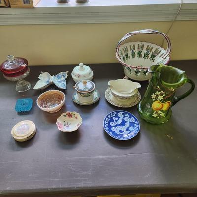 Lot of Collectables Glass China Mini Tea Set w Note of Ownership