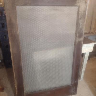 Antique Wood Framed Office Door Half with Textured Surface Glass Panel