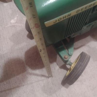 Vintage John Deere Cast Body 4020 Peddle Tractor with Metal Pan Single Axle Pull Wagon