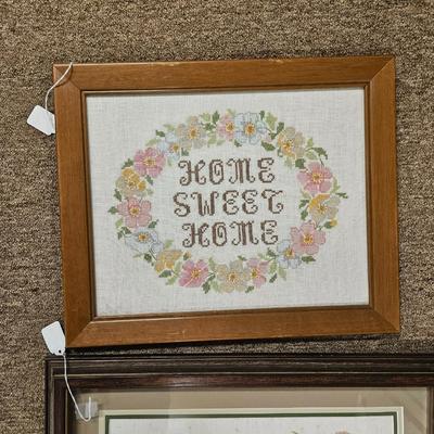 Lot of 2 Handmade Embroidered Needlepoint Framed Art