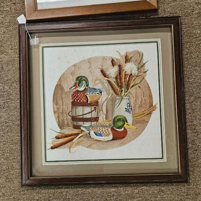 Lot of 2 Handmade Embroidered Needlepoint Framed Art