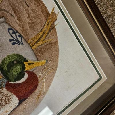 Lot of 2 Handmade Embroidered Needlepoint Framed Art