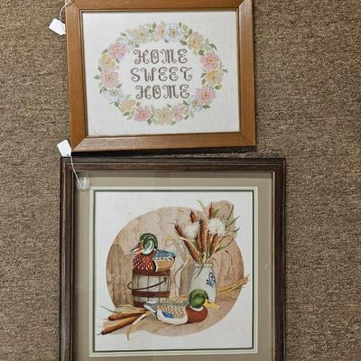 Lot of 2 Handmade Embroidered Needlepoint Framed Art