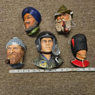 Lot of 5 Bossons and Bosson-Style Hanging Bust Plaques - As is