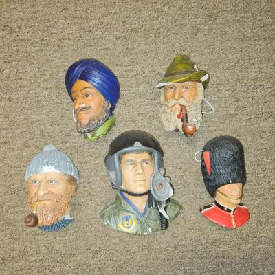 Lot of 5 Bossons and Bosson-Style Hanging Bust Plaques - As is