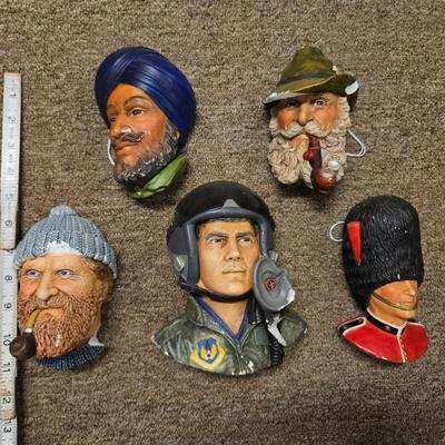 Lot of 5 Bossons and Bosson-Style Hanging Bust Plaques - As is